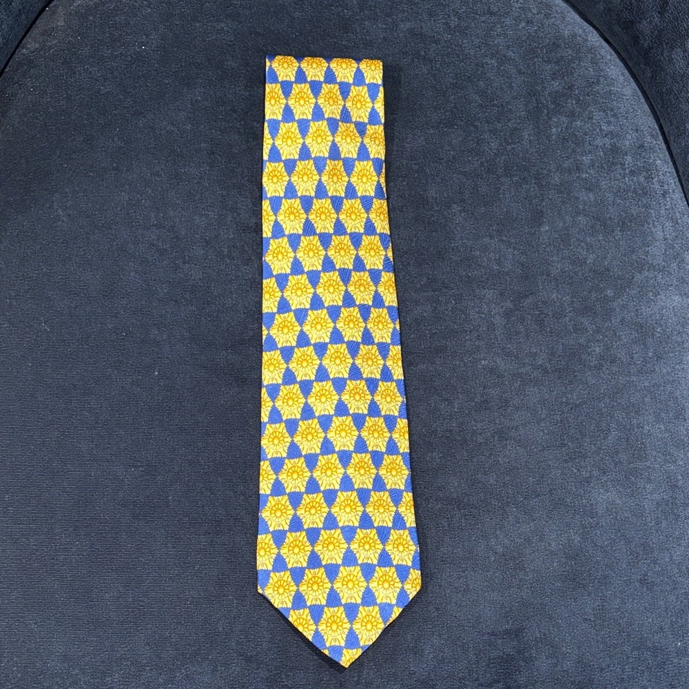 Gianni Versace Men's Silk Yellow and Blue Geometric Pattern Tie